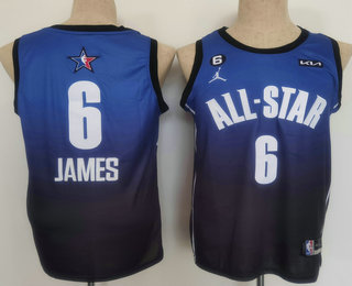 Mens Los Angeles Lakers #6 LeBron James Navy Blue 2022 All Star 6 Patch Icon Sponsor Swingman Jersey
